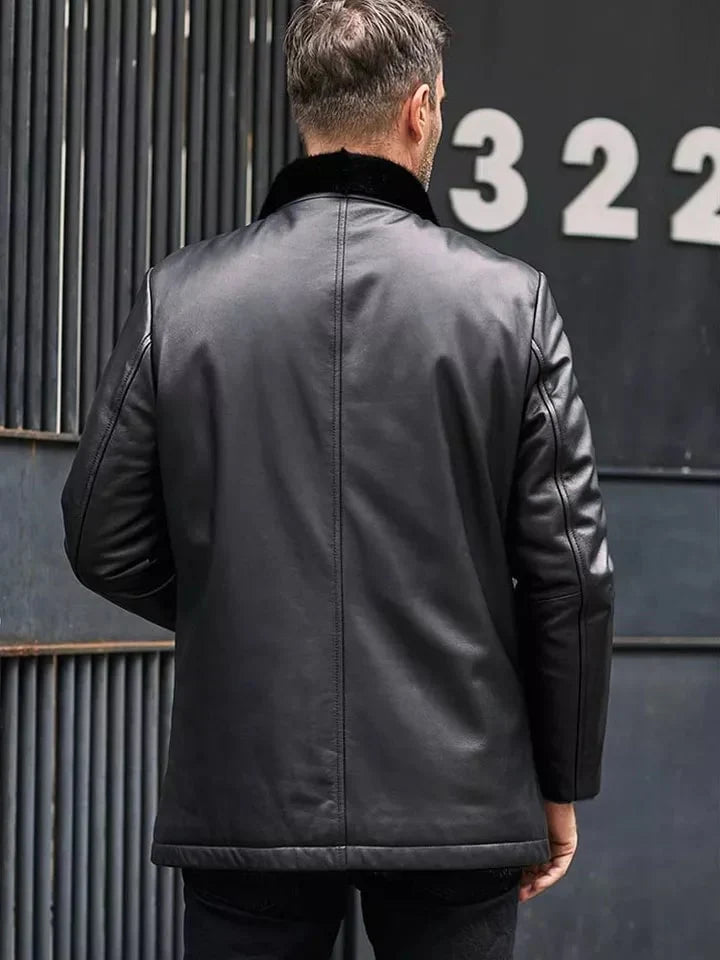 Men's Double Sided Fur Shearling Leather Coat in Black