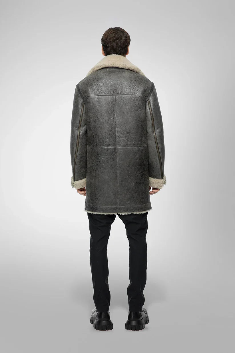 Men's Shearling Leather Coat in Gray