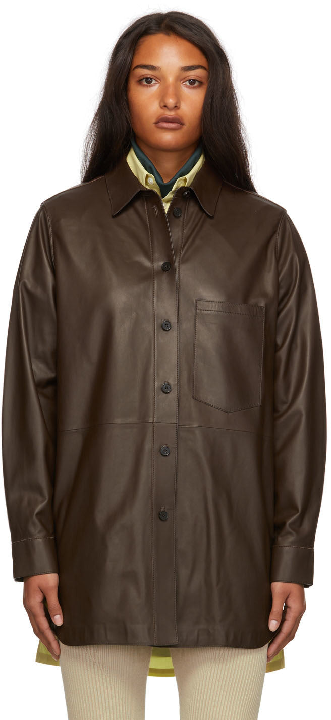 Women's Dark Brown Sheepskin Leather Shirt – Long Sleeve